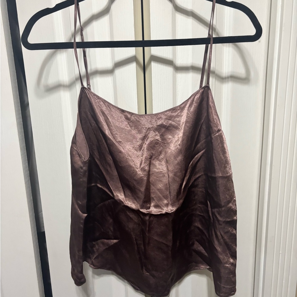 Babaton Satin Spaghetti Strap Cami in Mauve Brown
